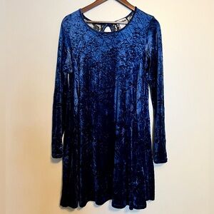 Navy Velvet & Lace Dress - L